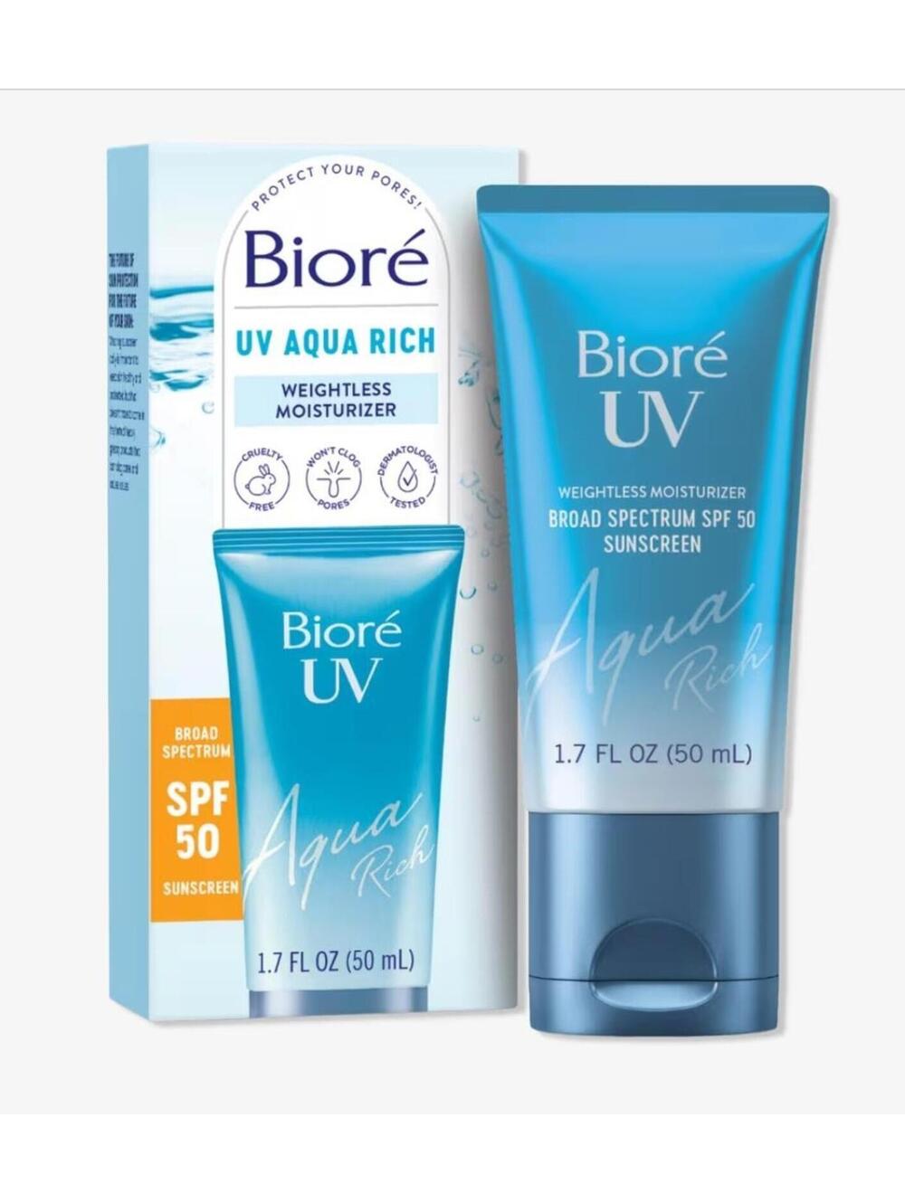 Bioré UV Aqua Rich Daily Hydrating Facial Moisturizer With SPF 50| Oil Free